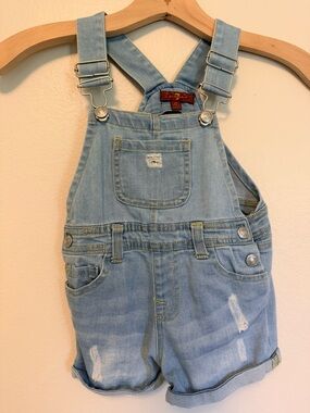 7 For All Mankind Light Blue Denim Short Overalls
